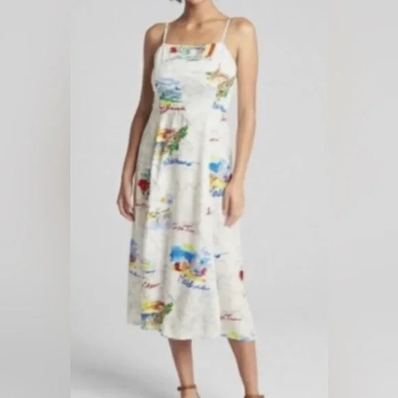 GAP | Dresses | Gap Fit Flare Map Print White Multicolored Travel Casual Midi  Dress | Poshmark